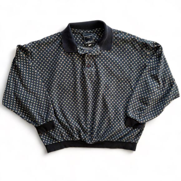 Vintage Engbers Casualwear Blue Diamond Polo Sweater Pattern AOP Fall Unisex L - Picture 5 of 14